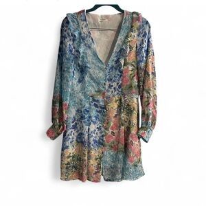 SundayUp Floral Long Sleeved V-Neck Dress Ruffles Small Picnic Casual Party